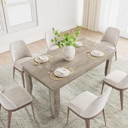 GarveeHome Farmhouse Dining Table for 4-6 People, 63 in Long Kitchen Tables with Wooden Sturdy Frame, 5 ft Large Rectangular Dinner Table for Dining Room, Kitchen, Grey, 63" Non-extendable