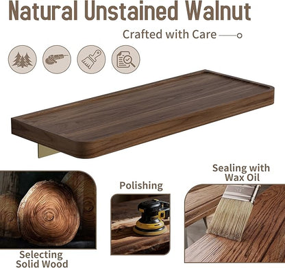 Danpoo 12 inch Floating Walnut wall Shelf, Small Wood Shelf for wall, Waterproof Wooden Shelf for Bathroom