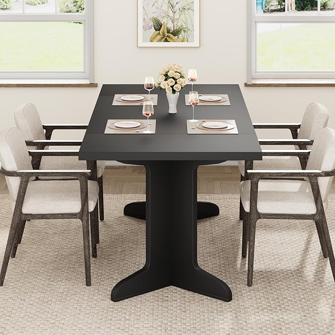 GAOMON 71.1 Inch Dining Table for 6-8 People, Farmhouse Rectangle Kitchen Table, Large Wooden Dinner Table with Thicken Tabletop and Sturdy Legs, Kitchen and Dining Room Furniture, Black