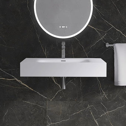 Wall Mount Bathroom Sink 31.9"L x 18"W x 5"H, Resin Stone Floating Sink with Single Facuet Hole, Rectangle Countertop Freestanding Vessel Sinks
