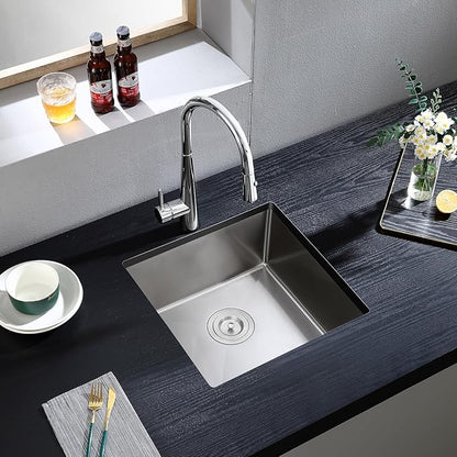 ROVATE 18 inch Kitchen Sink Undermount, Small Bar or Prep Sink, Handmade Single Bowl T-304 Stainless Steel Small Wet Bar Sinks with Strainer