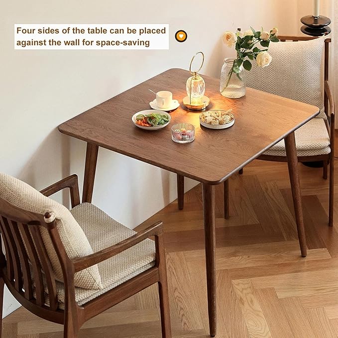Square Dining Table, Solid Wood Kitchen Table, Mid-Century Modern Kitchen Island Tables for Small Space with Oak Finish, 35.4”D x 35.4" W x 29.5" H, Walnut