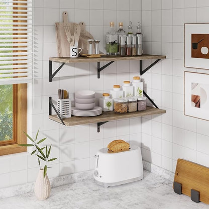 Acovy Floating Shelf for Wall,32" WX10 D Wood Floating Shelves with Sturdy Metal Bracket Set of 2,Wall Mounted Hanging Shelf for Bathroom,Bedroom,Kitchen,Grey