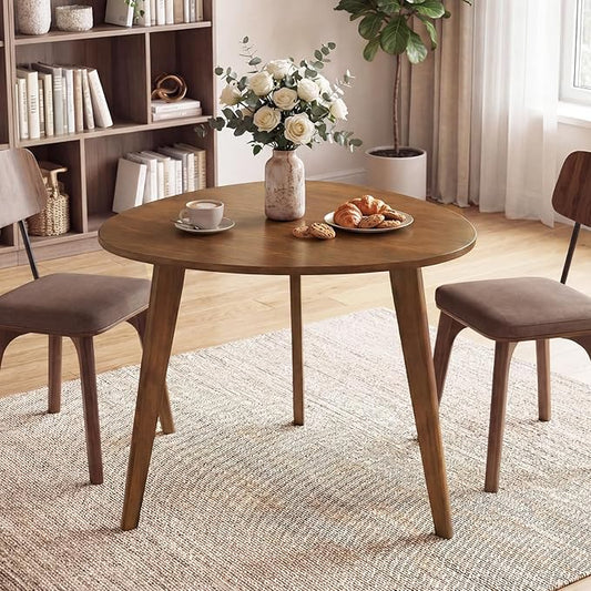 Giantex 35.5" Dining Table for 2-3, Farmhouse Wooden Kitchen Table with Solid Rubber Wood Legs, Space-Saving Dinner Table for Dinette, Living Room, Dorm, Home Office, Walnut