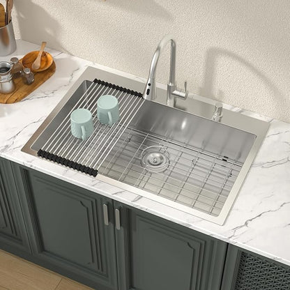 Lordear 33 Inch Drop in Kitchen Sink 33 x 22 Topmount Sink 16 Gauge Stainless Steel Single Bowl Deep Sink with Drain Strainer