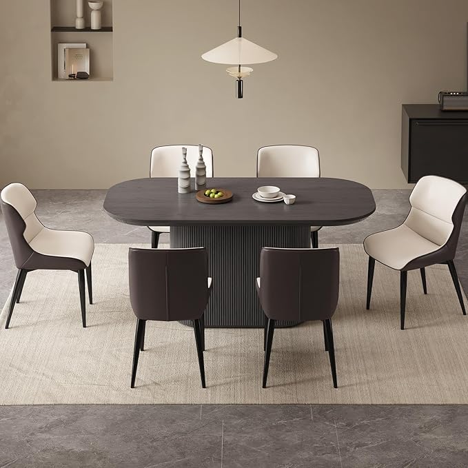 Miuuod 62.99" Large Modern Mid-Century Dining & Kitchen Table Set,1 Dining Table with 6 Cushion Chairs for 6-8,Oval Dining Table,Coffee Table Space-Saving Dining Table,Dark Grey