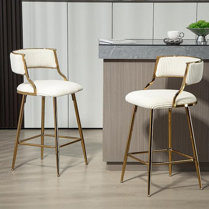 Modern Dining Chairs,Set of 2 with Ergonomic Supportive Curved Backrests,Sturdy and Stylish Simple Natural Design,Versatile Use Kitchen Island Counter Bar Stools Footrest,Everyday in,Beige-Corduroy-F