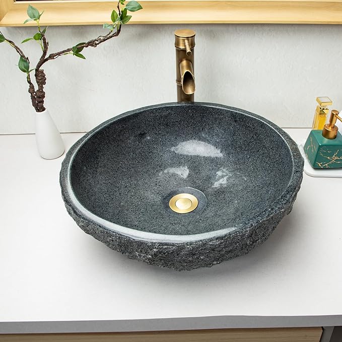 100% Pure Hand Carved Surface Bathroom Sinks - Dark Gray Stone Vanity Sinks - Black Speckled Vanity Sinks, Personalized Sinks, Rustic Farmhouse Style