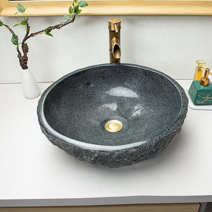 100% Pure Hand Carved Surface Bathroom Sinks - Dark Gray Stone Vanity Sinks - Black Speckled Vanity Sinks, Personalized Sinks, Rustic Farmhouse Style