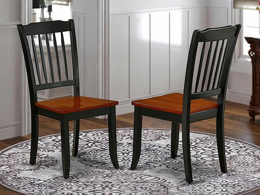 East West Furniture DAC-BCH-W Danbury Dining Room Chairs - Slat Back Solid Wood Seat Chairs, Set of 2, Black & Cherry