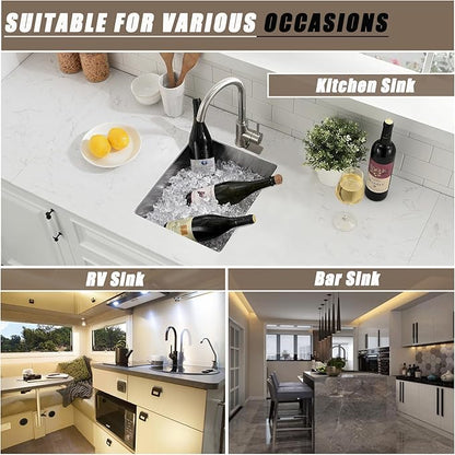 14 Inch Bar Sink Undermount,14x19 Undermount Bar Sink Stainless Steel Small Kitchen Sink 18 Gauge Single Bowl Kitchen Prep Sinks with Basket Strainer