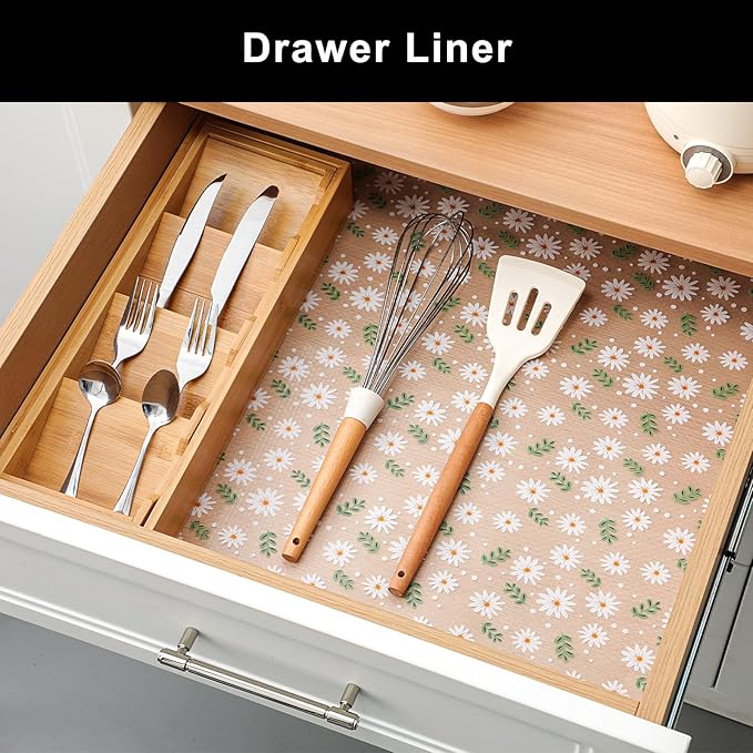 Cooyes Shelf Liner – Premium Non-Adhesive Cabinet & Drawer Liner for Kitchen – Waterproof Shelf Paper with Modern Pattern – Durable EVA Cabinet Mat – Easy to Cut （24" W x 120" L）