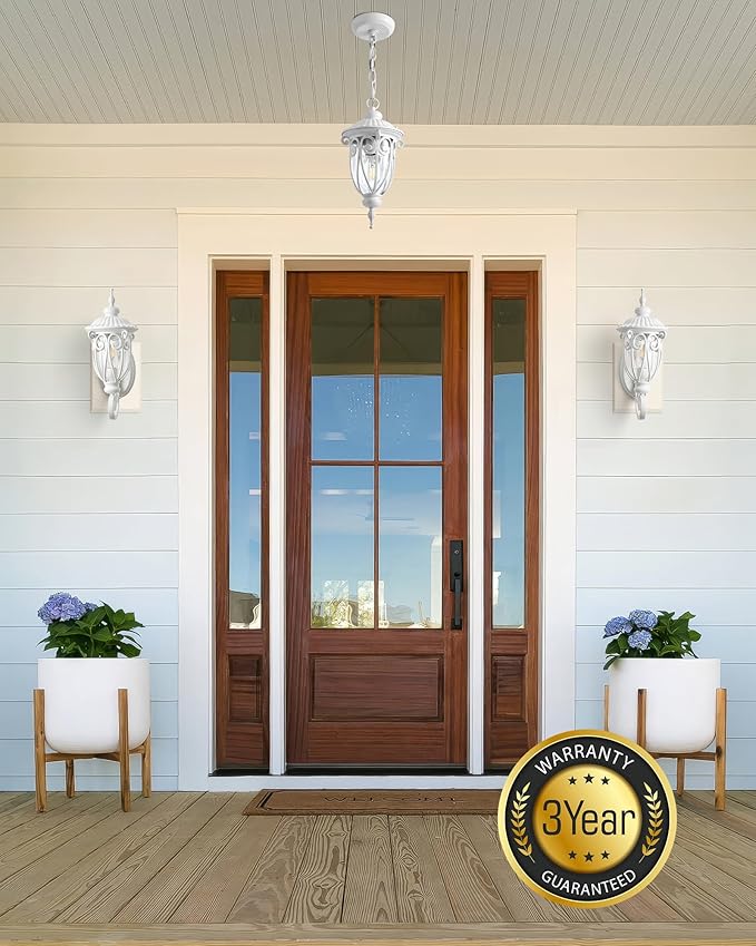 VIANIS Dusk to Dawn Outdoor Garage Lighting Fixtures White, Delicate Exterior Lighting Fixtures with Bubble Glass, White Porch Lights Outdoor for Doorway, Garden, Garage, Vintage Style, Waterproof