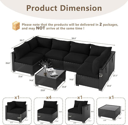 LOUVIXA 7 Piece Outdoor Patio Furniture Set, Outdoor Sectional Sofa, Wicker Rattan Patio Furniture, Patio Conversation Set with Coffee Table & Cushions