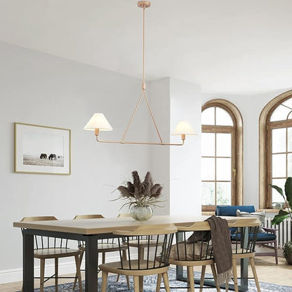 Aiwen Modern 2-Light Kitchen Island Pendant Light 46.45 inch Rose Gold Pendant Lights with Fabric Shade Classic Farmhouse Linear Chandelier Over Table for Dining Room Bar E12