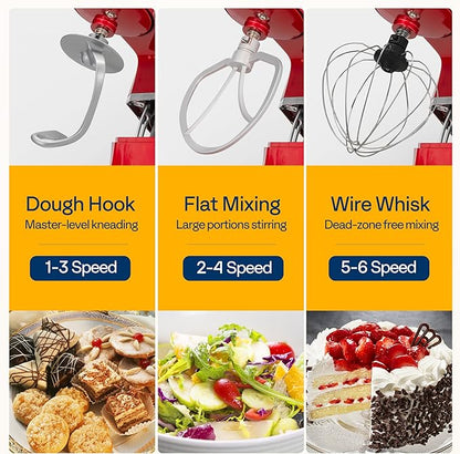 VIVOHOME 3-in-1 Stand Mixer, 6 Quart Electric Tilt-Head Kitchen Mixer with Bowl, Multifunctional Food Mixer with Meat Grinder and Blender Attachments, Dough Hook, Beater, and Whisk, Red
