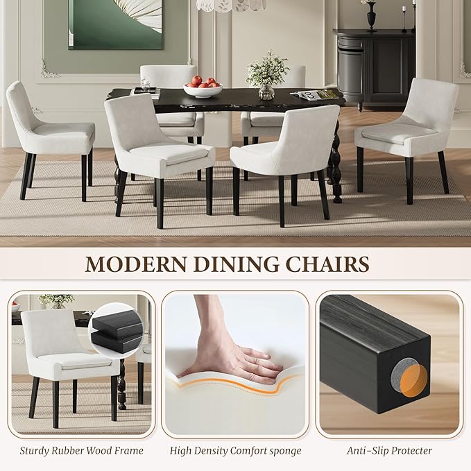 COLAMY Upholstered Dining Chairs Set of 2 with Mid Back and Wood Legs, Modern Accent Side Chairs for Living Room/Dining Room-Beige