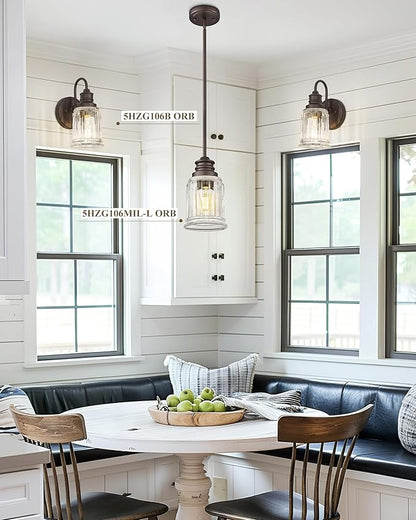 Modern Pendant Light 2Pack, HWH Adjustable Hanging Pendant Lighting in Oil-Rubbed Bronze Finish, Hanging Kitchen Lights with Bell-Shaped Fluted Clear Glass, 5HZG106MIL-2L ORB
