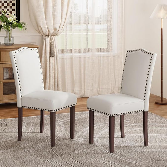 MALOL Dining Chairs Set of 2, Soft Comfortable Upholstered Parsons Chairs with High-Density Cushion & Solid Wood Legs, Nailhead Trim, Modern Accent Chairs for Dining Room, Kitchen, Living Room – Beige