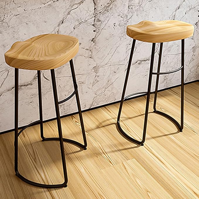 Rustic Backless Solid Wood Stools Set of 2, 45/65/75cm Counter Height stools with Metal Leg and Footrest, Chairs for Kitchen Island Dining Room,White Legs-45cm