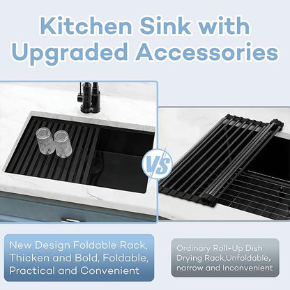 Black Undermount Kitchen Sink,16 Gauge T-304S Stainless Steel Workstation Sinks with Accessories, 23"x 18" X 10" Deep Kitchen Sink can hold Large Pot