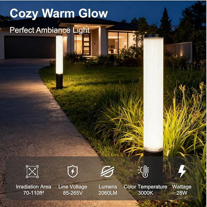 SkyGlow 32" Bollard Light, 120V Line Voltage Aluminum LED IP65 Waterproof Outdoor Modern Landscape Path Lights Hardwired Curb Appeal for Garden Lawn Patio Courtyard Driveway Pathway Lighting