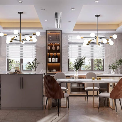 KAISITE Modern Chandelier Dining Room Light Fixture Over Table 10-Light Sputnik Chandelier Ceiling Light Fixture Height Adjustable Black and Gold Mid Century Pendant Lighting for Kitchen Living Room