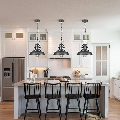 12.2" Hand-Painted Bronze Industrial Farmhouse Pendant Light, Modern Rustic Dome Hanging Ceiling Lighting Fixture for Bar, Cafe & Dining Room
