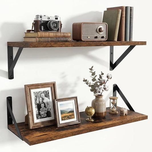 Axeman 20 Inch Floating Shelves | 8 Inch Deep Brown Wall Shelves Set of 2 | 20''W x 8''D Rustic Brown Wood Shelves for Bathroom Living Room Bedroom Kitchen
