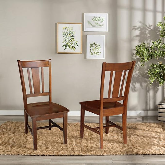 IC International Concepts, Set of Two San Remo SplatBack Dining Chairs, Espresso, 225lbs wt capacity, Solid Real Wood, Sturdy Parawood, Espresso