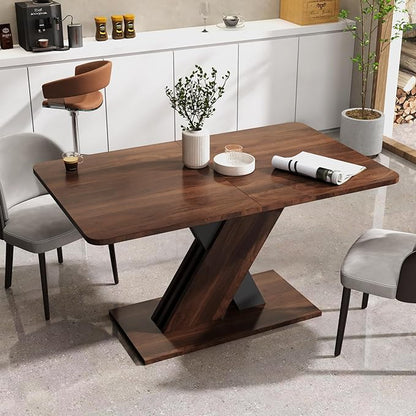 55.12"-70.78" Wooden Extendable Dining Table for 4-8, Modern Expandable Kitchen Table with X-Shaped Design Base and Wood Grain Tabletop for Living Room, Dining Room, Walnut