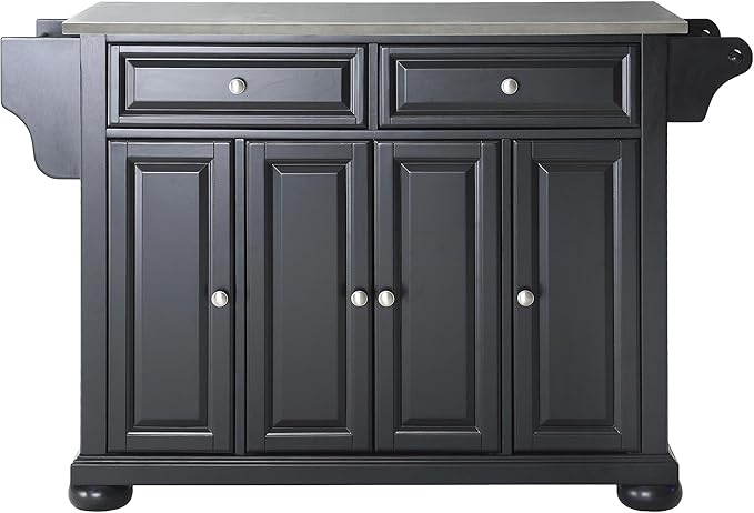 Crosley Furniture Alexandria Stainless Steel Top Rolling Kitchen Island Storage Cart, Spice Rack, Black