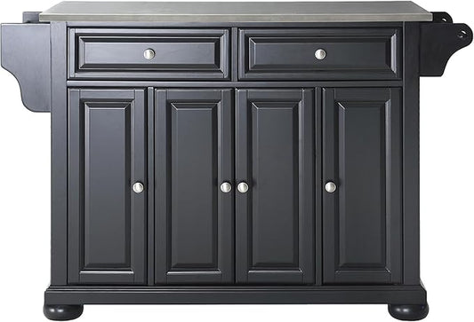 Crosley Furniture Alexandria Stainless Steel Top Rolling Kitchen Island Storage Cart, Spice Rack, Black