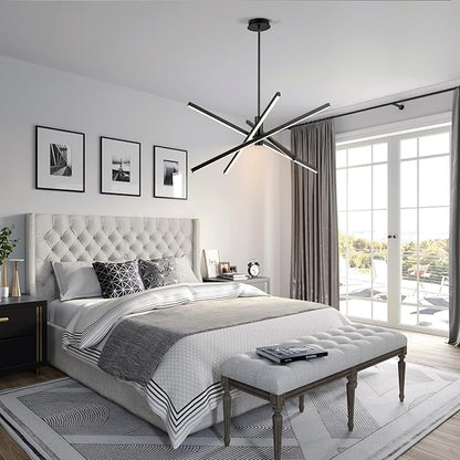 Y'INSP Black LED Chandeliers for Dining Room, 4-Lights Modern Pendant Light Fixture LED Embedded Hanging Lighting Fixtures for Kitchen Island Bedroom Living Room
