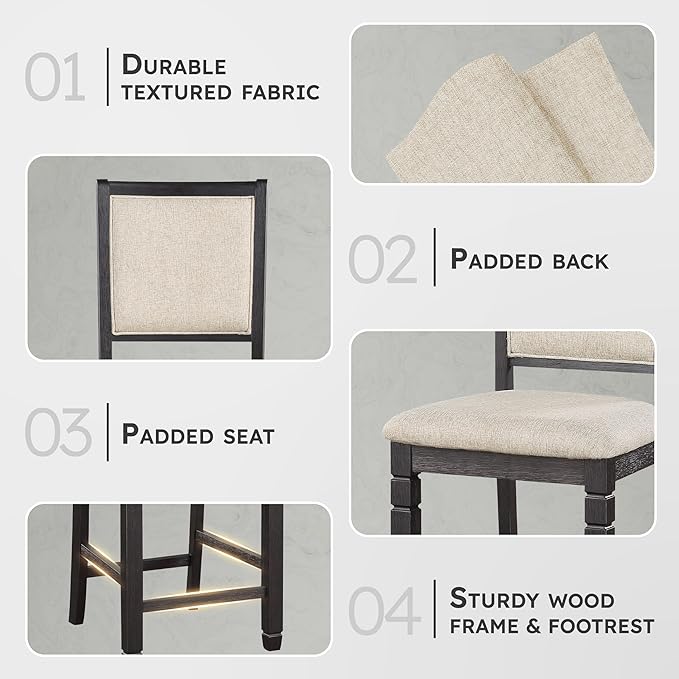 Lexicon Braun Wood Dining Room Counter Height Stool Set of 2, Farmhouse Dining Chairs Set of 2, Traditional Armless Kitchen Chair, Solid Wood Frame, Padded, Easy Assembly - Black