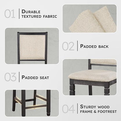 Lexicon Braun Wood Dining Room Counter Height Stool Set of 2, Farmhouse Dining Chairs Set of 2, Traditional Armless Kitchen Chair, Solid Wood Frame, Padded, Easy Assembly - Black