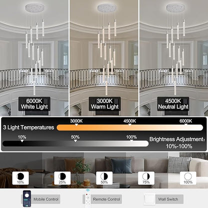 12-Lights Bubble Chandelier for Entryway High Ceiling-137 Height Adjustable Crystal Chandelier,3 Color Temperature Dimmable LED Pendant Light Fixture for Foyer Living Room Staircase,Chrome