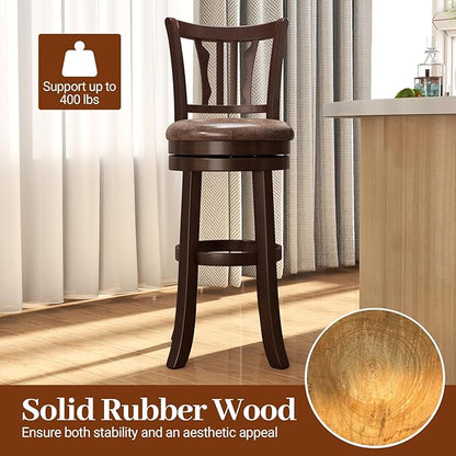Giantex Swivel Bar Stools Set of 2, 30" Upholstered Bar Height Bar Chairs with Back, Faux Leather Seat, Solid Rubber Frame & Wrap-Around Footrest, Wooden Barstools for Kitchen Island, Pub