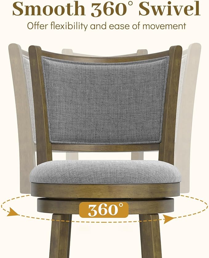 Giantex 30" Bar Height Stools Set of 2, Swivel Barstools with Rubber Wood Frame, Upholstered Seat & Footrest, Bar Chairs for Kitchen Island, Cafe, Pub