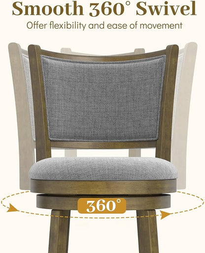Giantex 30" Bar Height Stools Set of 2, Swivel Barstools with Rubber Wood Frame, Upholstered Seat & Footrest, Bar Chairs for Kitchen Island, Cafe, Pub