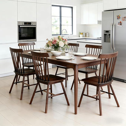 Windsor Dining Chairs Set of 4, Farmhouse Solid Wood Kitchen Chair with Spindle Back, Modern Side Dining Chairs Set for Dining Room, Kitchen, Restaurant, Brown