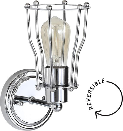 JONATHAN Y 5.13" Chrome Modern Industrial Metal Vanity Light, Bathroom Sconce for Mirror, Reversible 1-Light Wall Lamp with Metal Cage Shade for Hallway, LED Bulb Included JYL7415A