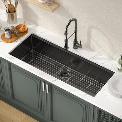 Lordear Luxury 45 Black Undermount Kitchen Sink NANO PVD Large Ledge Workstation T304 16 Gauge Stainless Steel Single Bowl Under Counter, 45''x19''x10''