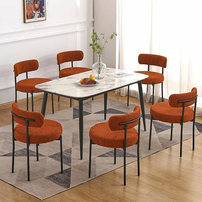 EDWELL Orange Dining Chairs Set of 6, Round Upholstered Dining Room Chairs with Black Metal Legs, Modern Boucle Dining Chairs for Dining Room, Kitchen, Living Room, Capacity 330lbs