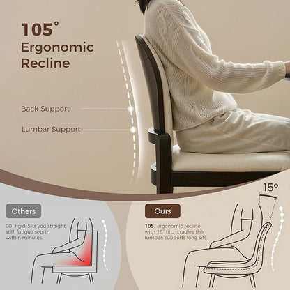 LIKIMIO Dining Chairs Set of 2, Solid Wood Frame with 19.6" Wide Leather Upholstered Seat, Modern Kitchen Chair, 350lbs Capacity, Ideal for Big & Tall Adults & Family for Dining Room, Beige