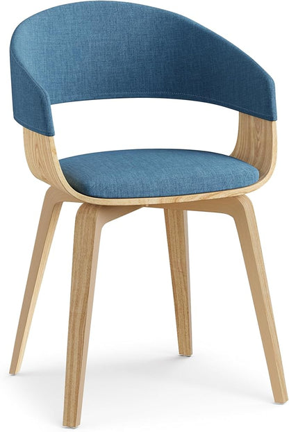 SIMPLIHOME Lowell Dining Chairs - Upholstered Light Natural Oak Bentwood Frame and Linen-Style Fabric Kitchen Chair in Blue, Modern Dining Room Seating with Curved Back and Padded Seat