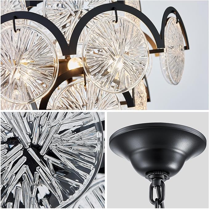 WUZUPS 6-Light Round Crystal Chandelier Pendant Ceiling Light Modern Lighting Fixture for Bedroom Hallway Bar Kitchen Bathroom, H 17.3" W 22.8", E12 Base, Black