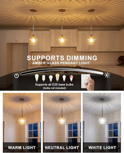 Glass Pendant Lights for Kitchen Island, 7" Modern Gold Pendant Light Fixtures Small Adjustable Hanging Light for Kitchen, Dining Room, Sink, Bathroom