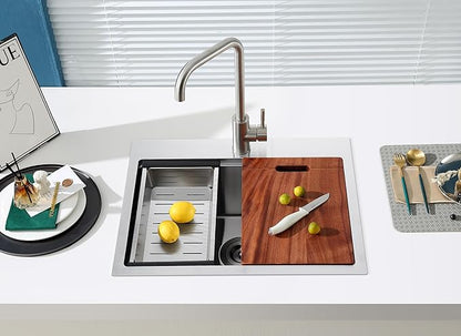 MENATT 23 Inch Kitchen Sink Drop In, 18 Gauge Stainless Steel Topmount Single Faucet Hole Single Bowl Ledge Workstation Kitchen Sink (Brushed)