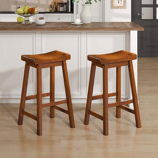 Lexicon Finnian Saddle Solid Wood Bar Height Bar Stool Set of 2 - Saddle Kitchen Stool Dining Height Stools for Dining, Armless Counter Chair Seating, Perfect Casual - 28.5" SH Oak
